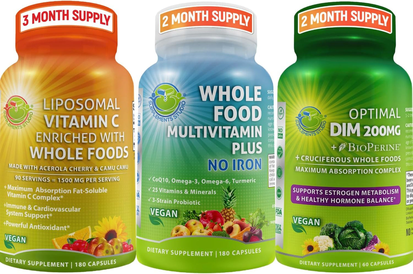Vegan Whole Food Multivitamin Bundle with Liposomal Vitamin C and Optimal DIM