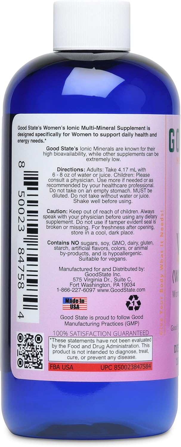 Vegan Women's Liquid Ionic Multi Mineral Supplement with 15 Different Minerals (16 oz.) by Good State Ionic Woman