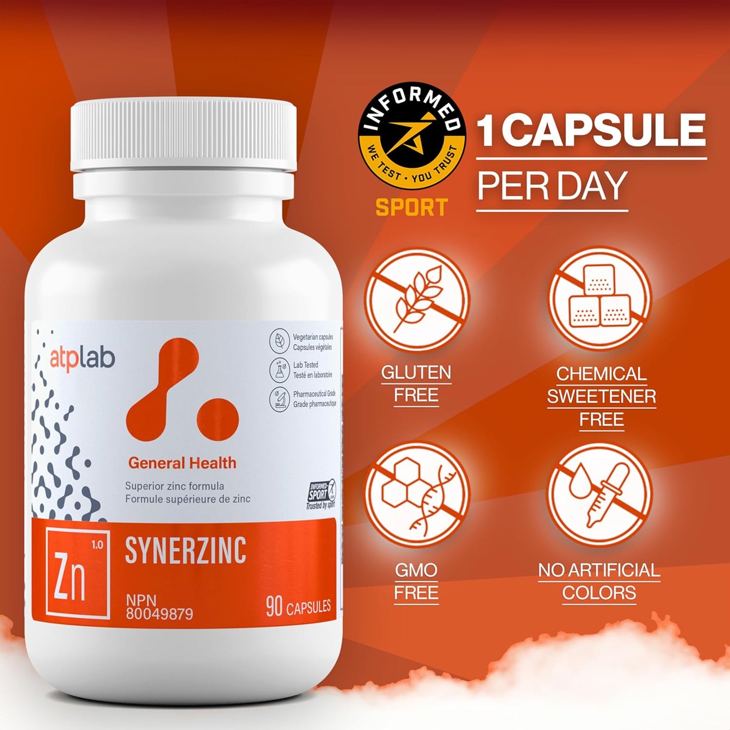 Vegan Zinc Supplement for Men & Women - ATP LAB Synerzinc Capsules - Mineral & Vitamin Supplements for Healthy Skin & Adults