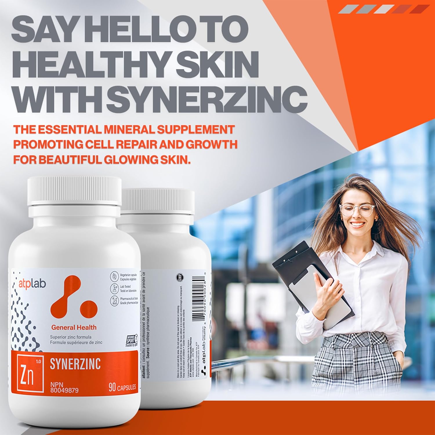 Vegan Zinc Supplement for Men & Women - ATP LAB Synerzinc Capsules - Mineral & Vitamin Supplements for Healthy Skin & Adults