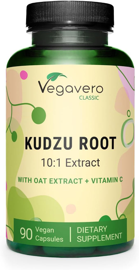 Vegavero Kudzu Root Capsules - 12,000 mg Menopause Support with Oat Extract and Vitamin C - Non-GMO Vegan Supplement - 90 Count