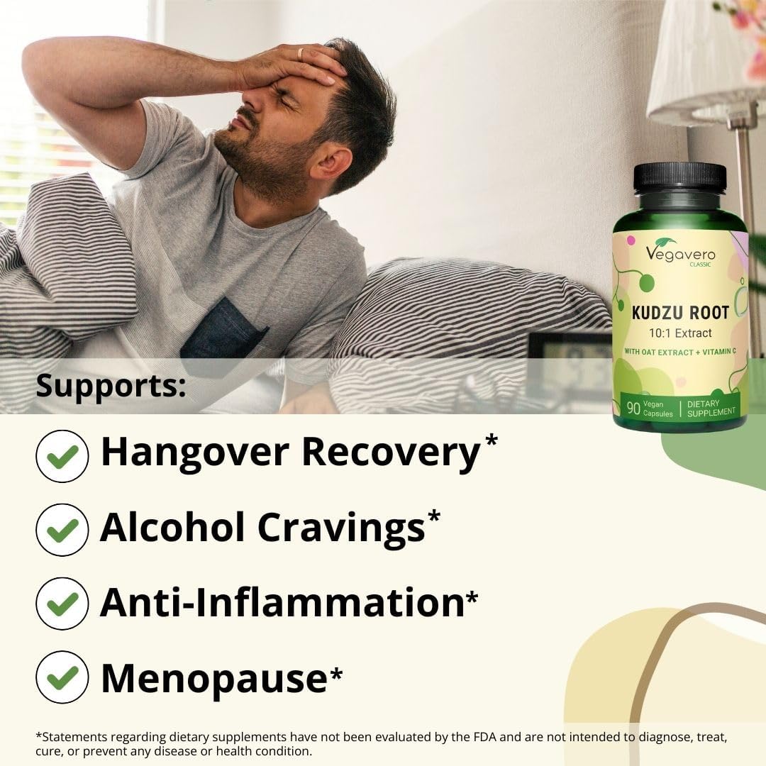 Vegavero Kudzu Root Capsules - 12,000 mg Menopause Support with Oat Extract and Vitamin C - Non-GMO Vegan Supplement - 90 Count