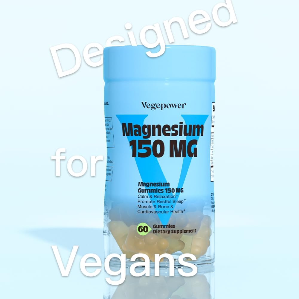 VEGEPOWER Vegan Magnesium Citrate Gummies - 1363.68mg for Better Sleep & Relaxation - 2 Pack of 60 Count Mango Flavored Supplements