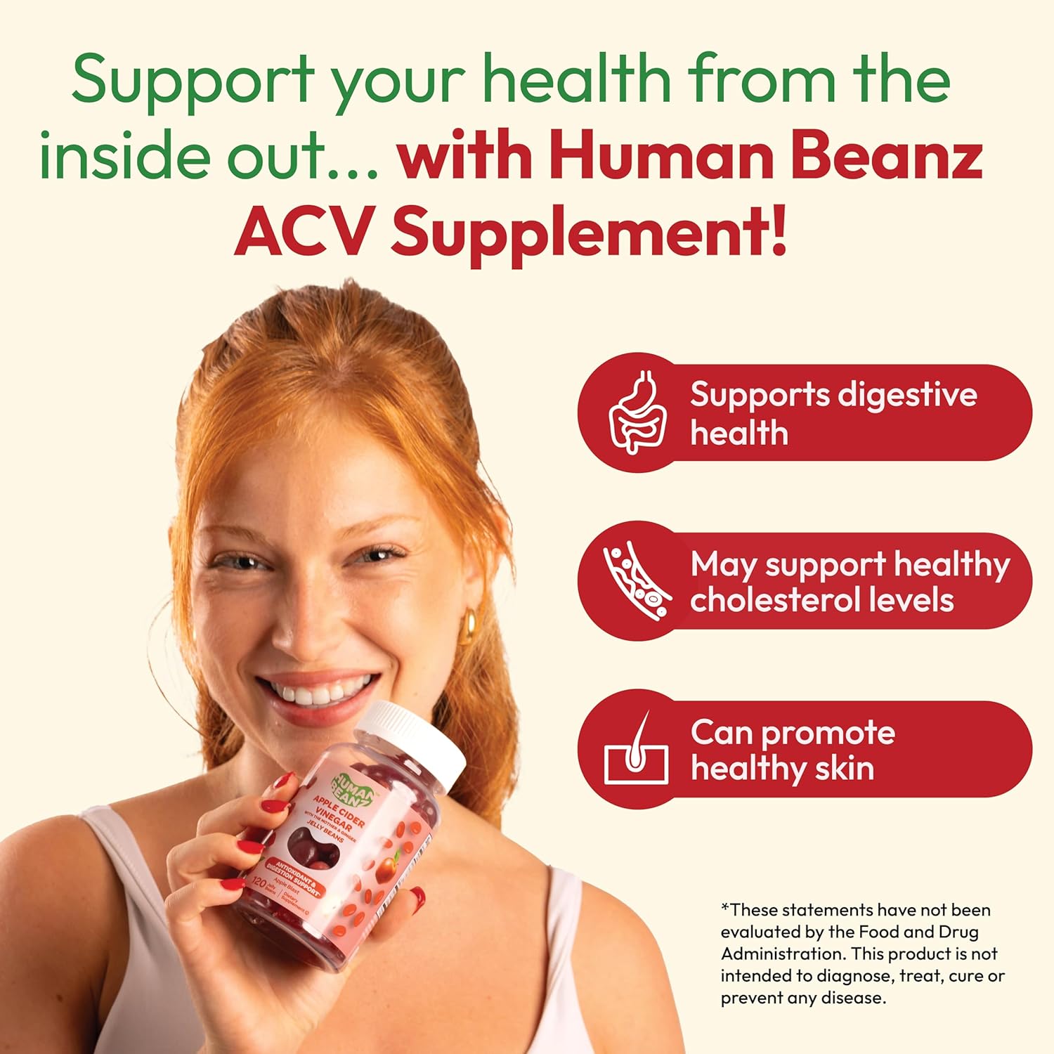 Vegetarian Apple Blast Jelly Bean Gummies with Apple Cider Vinegar, Ginger, and The Mother - 120 Count for Digestive Health Support