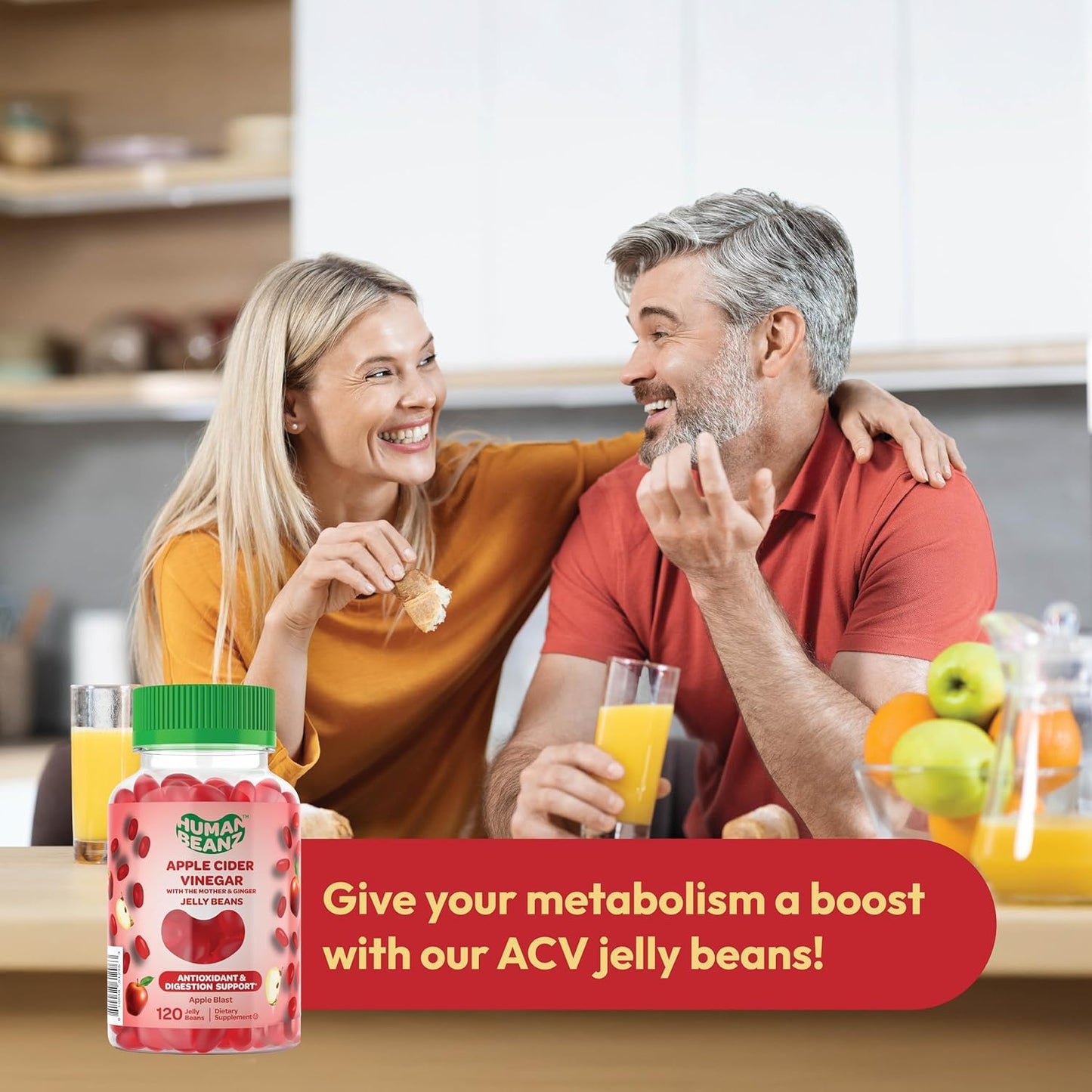 Vegetarian Apple Blast Jelly Bean Gummies with Apple Cider Vinegar, Ginger, and The Mother - 120 Count for Digestive Health Support