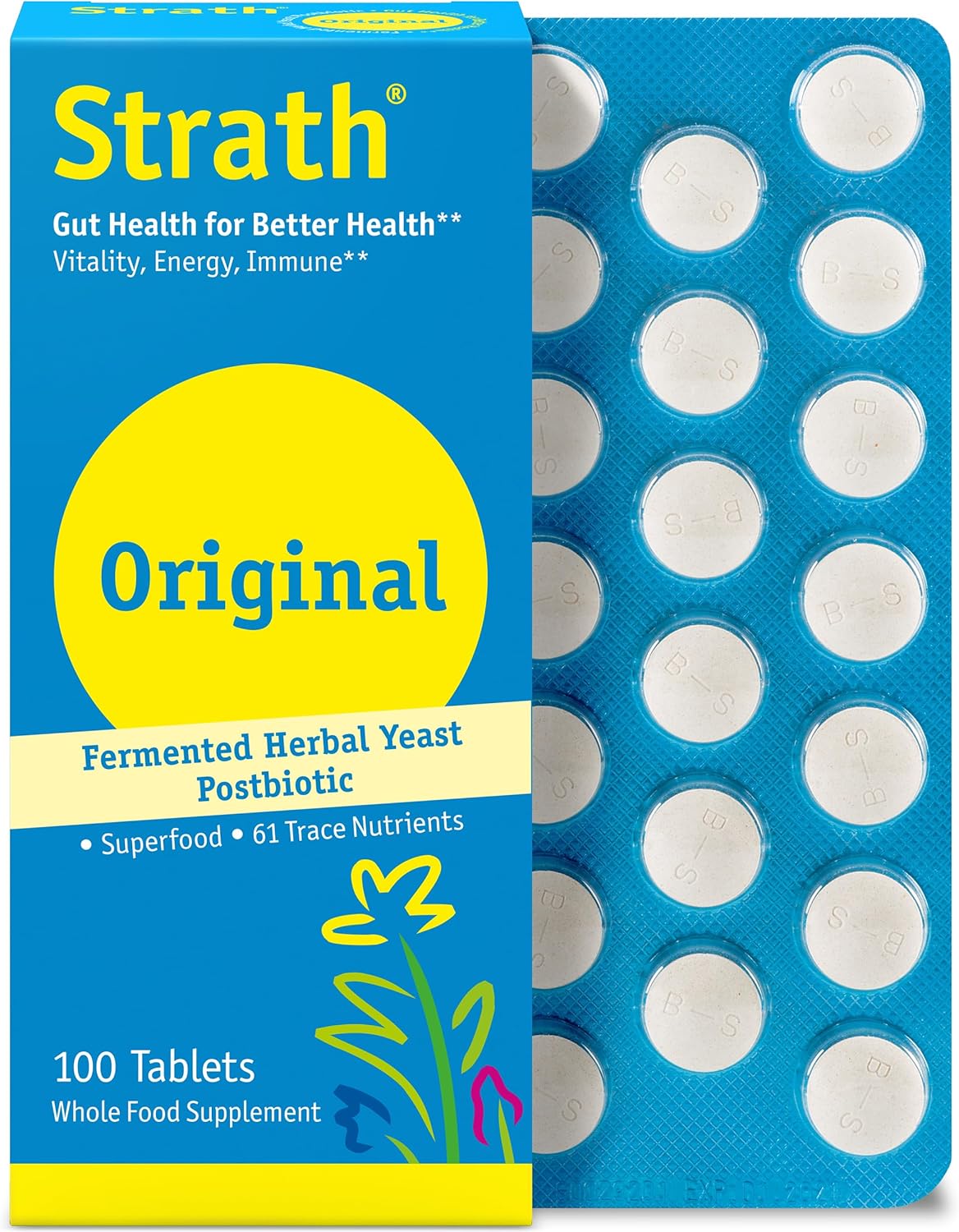 Vegetarian Bio-Strath Nutritional Yeast Tablets for Digestive Support and Nutrient Absorption - Lactose Free, Additive Free - Unflavored Daily Supplement with Prebiotic and Postbiotic Properties