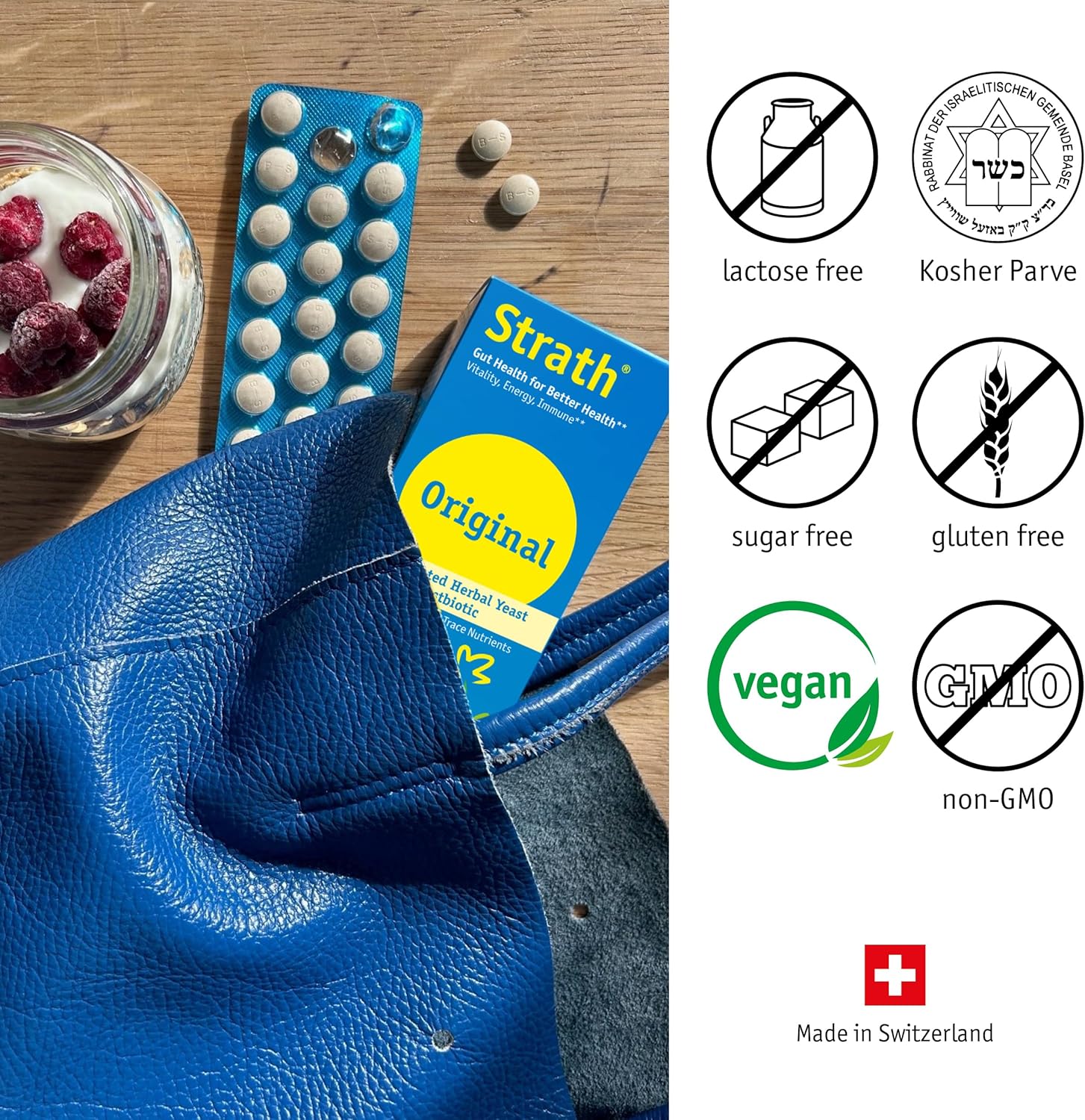 Vegetarian Bio-Strath Nutritional Yeast Tablets for Digestive Support and Nutrient Absorption - Lactose Free, Additive Free - Unflavored Daily Supplement with Prebiotic and Postbiotic Properties