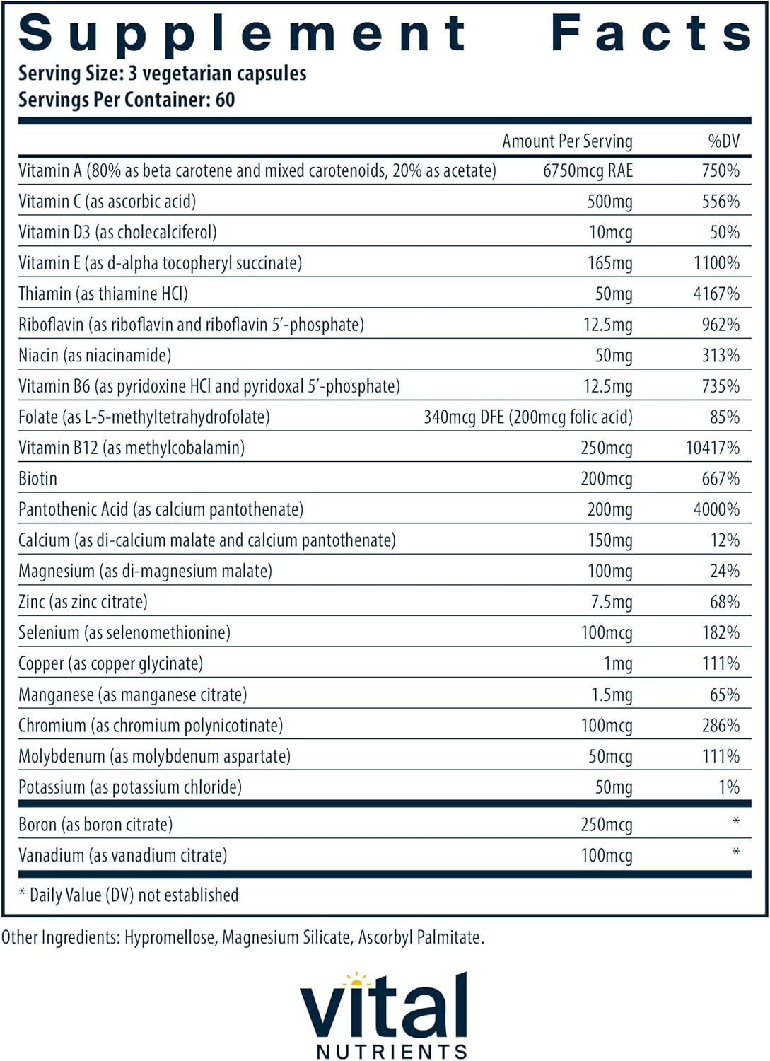 Vegetarian Daily Multivitamin with Antioxidants - Iron and Iodine Free - 180 Capsules