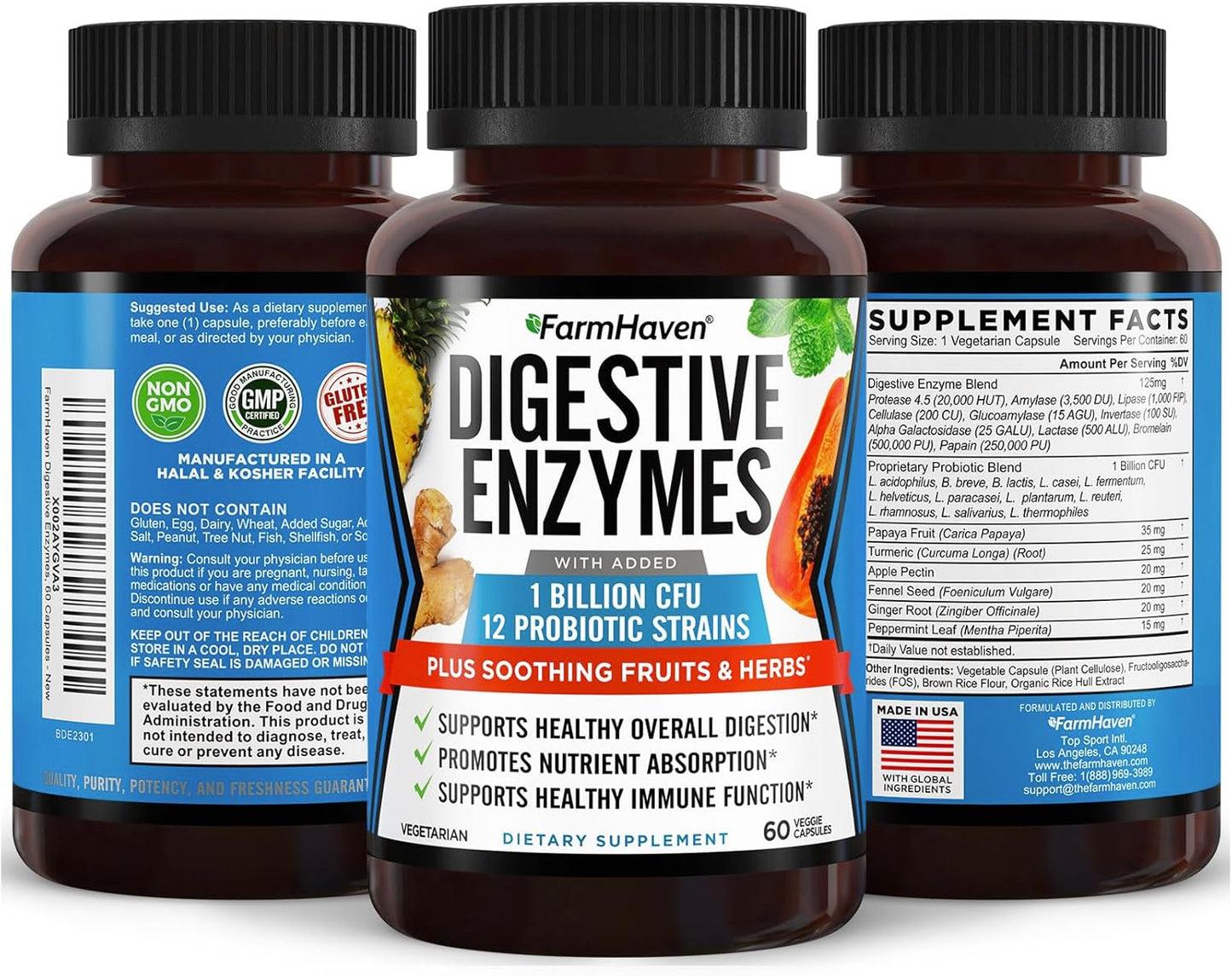 Vegetarian Digestive Enzymes with Probiotics & Herbs for Better Digestion | 18 Enzymes including Papaya, Bromelain, Protease | Supports Lactose Absorption, Reduces Bloating, Gas, Constipation | 300 Capsules