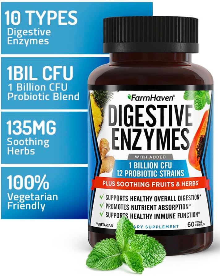Vegetarian Digestive Enzymes with Probiotics & Herbs for Better Digestion | 18 Enzymes including Papaya, Bromelain, Protease | Supports Lactose Absorption, Reduces Bloating, Gas, Constipation | 300 Capsules