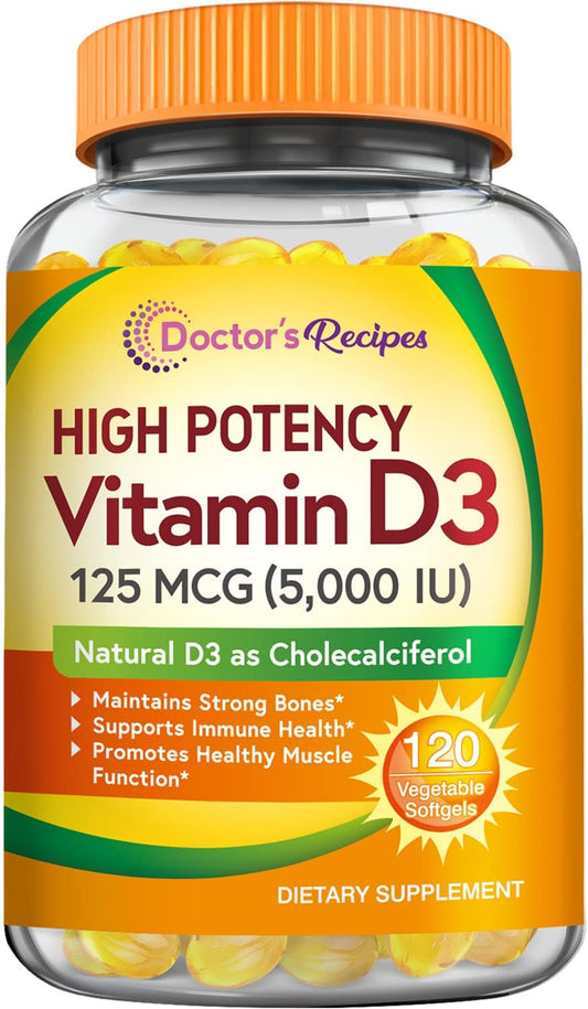 Vegetarian Doctor's Recipes Vitamin D3 5000IU Softgels for Immune Support and Bone Health
