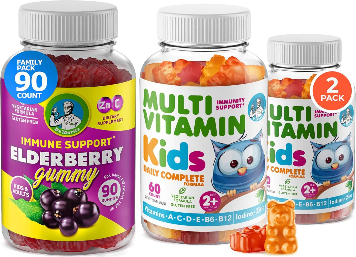 Vegetarian Elderberry Multivitamin Gummies for Kids & Adults - Immune Support + 14 Essential Vitamins - Dr. Moritz - BoostGo Australia