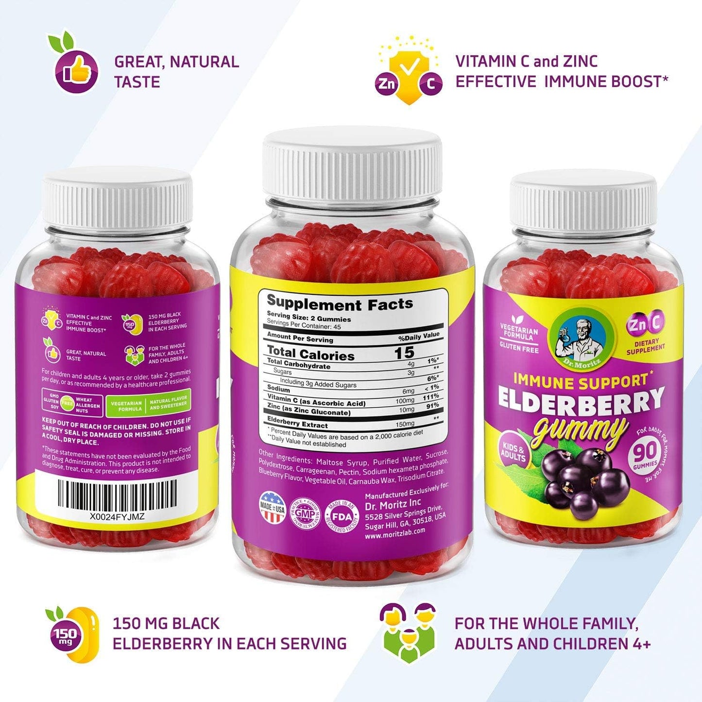Vegetarian Elderberry Multivitamin Gummies for Kids & Adults - Immune Support + 14 Essential Vitamins - Dr. Moritz - BoostGo Australia