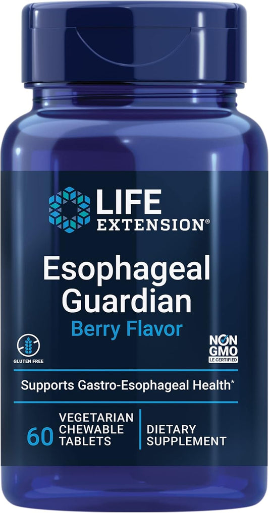 Vegetarian Esophageal Guardian with Alginic Acid & Potassium Bicarbonate for Gastric Relief - 60 Chewable Tablets, Non-GMO & Gluten-Free