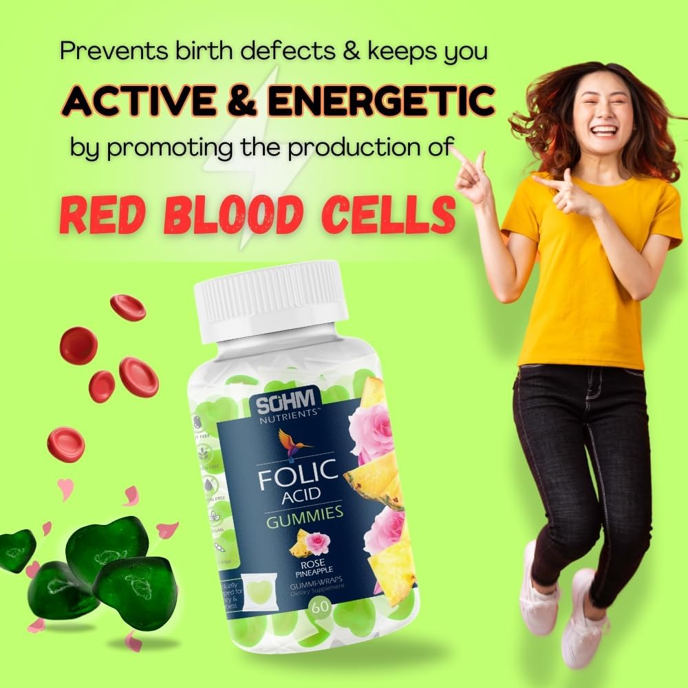 Vegetarian Folic Acid Gummies 300mcg, 60 Count - Supports Red Blood Cell Production - Vitamin B9 Supplement for Healthier Lives - BoostGo Australia