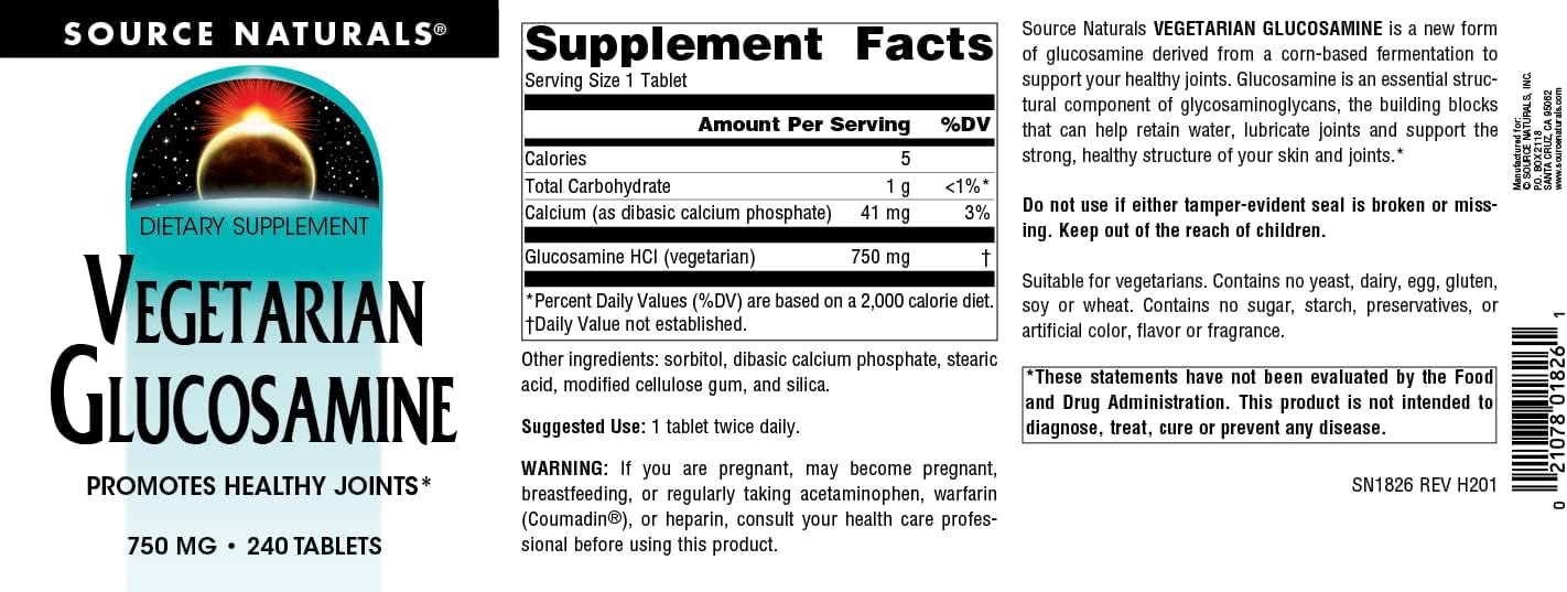 Vegetarian Glucosamine Tablets for Healthy Joints - 750mg, 240 Count