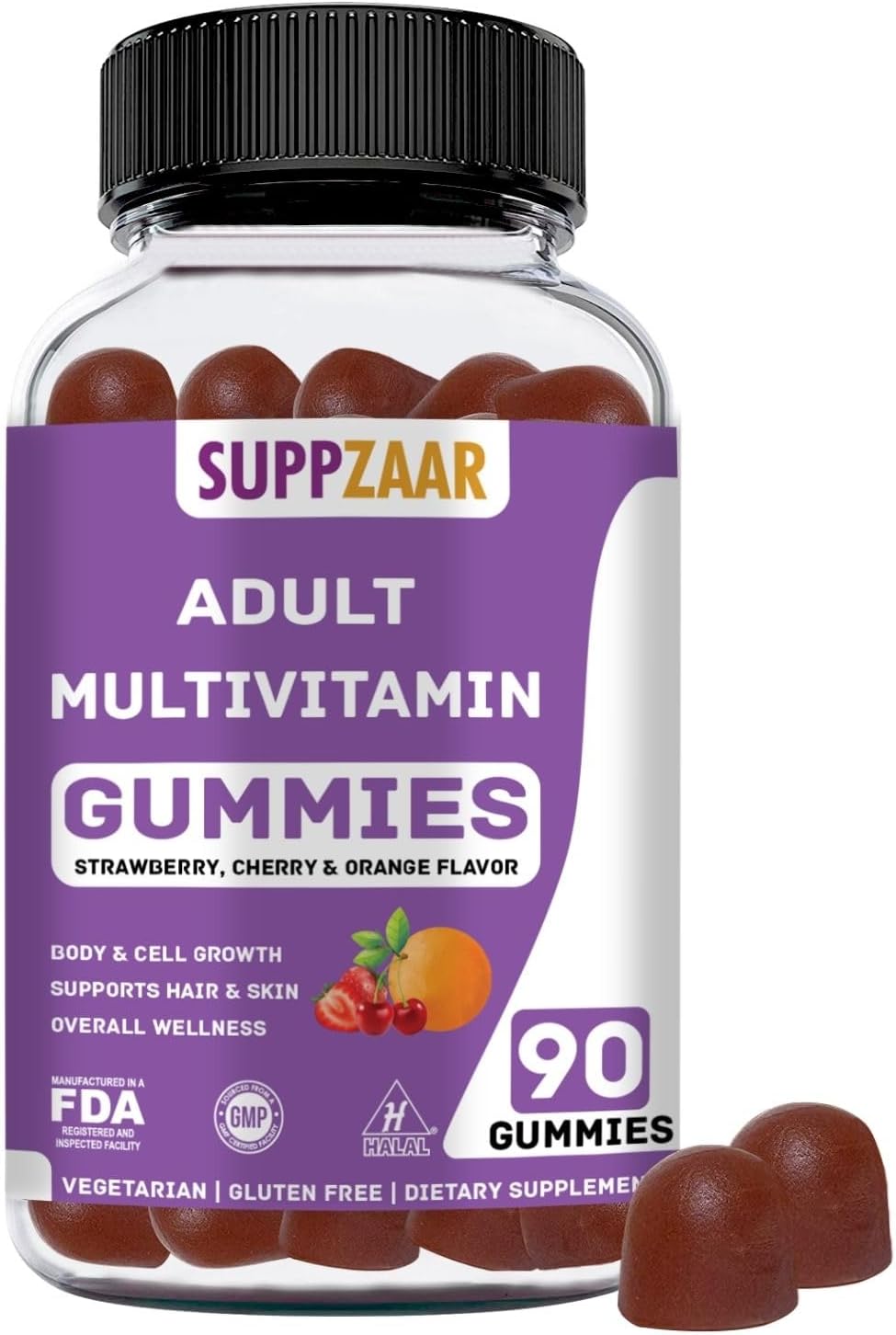 Vegetarian Gummy Multivitamin for Women & Men - Daily Vitamins A, C, D, E, B6, B12, Biotin, Zinc - Complete Formula - 90 Count