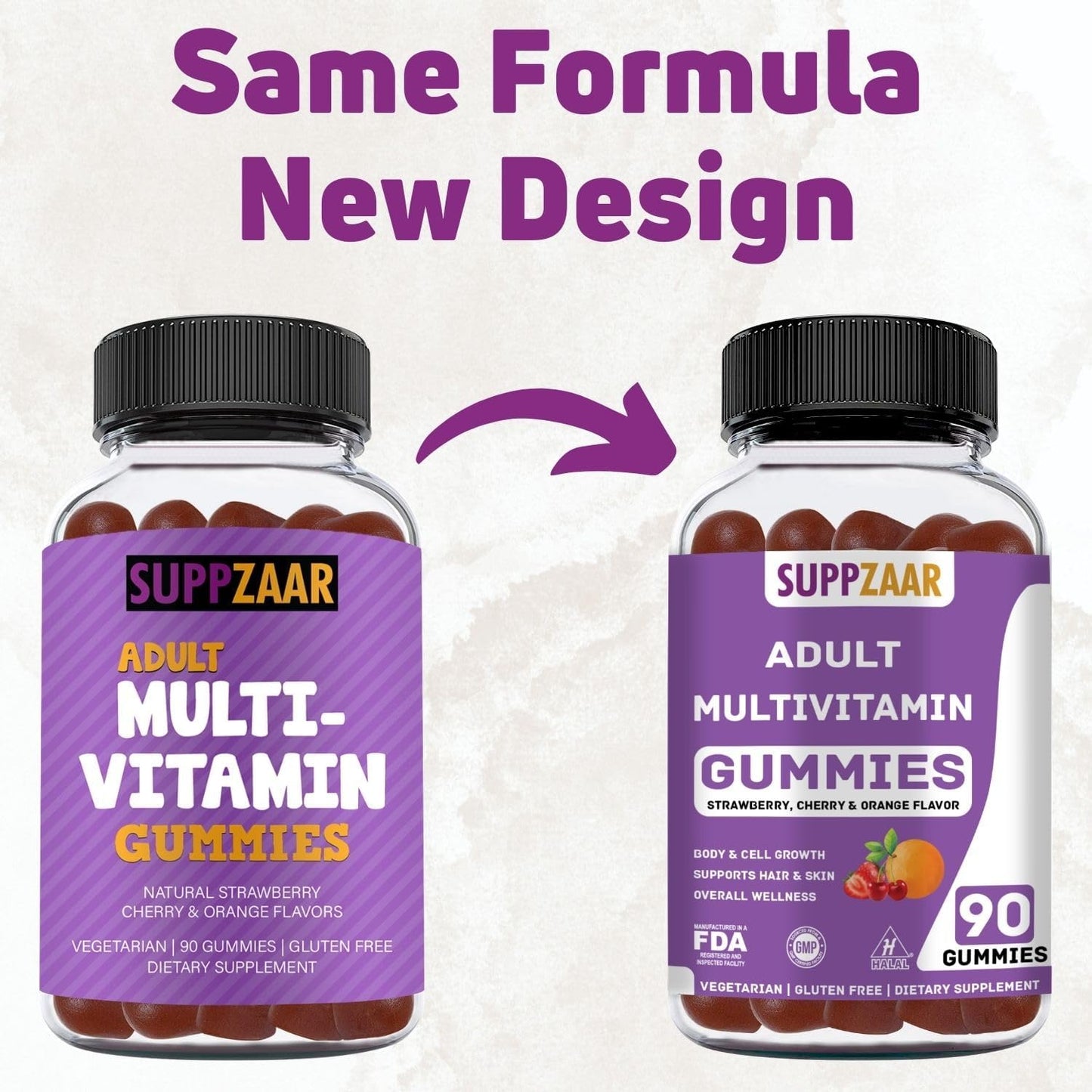 Vegetarian Gummy Multivitamin for Women & Men - Daily Vitamins A, C, D, E, B6, B12, Biotin, Zinc - Complete Formula - 90 Count