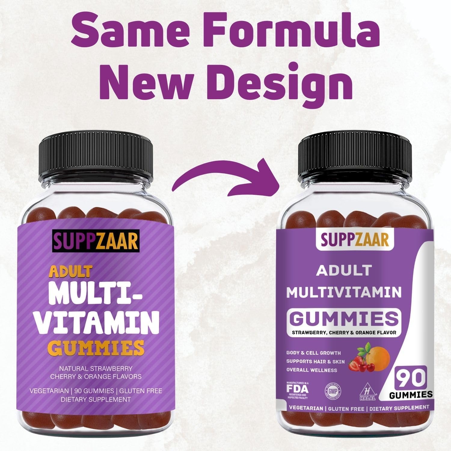 Vegetarian Gummy Multivitamin for Women & Men - Daily Vitamins A, C, D, E, B6, B12, Biotin, Zinc - Complete Formula - 90 Count