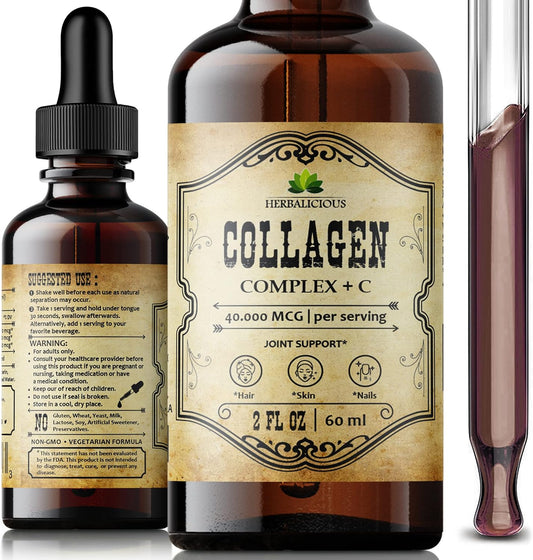 Vegetarian Liquid Collagen Supplement with Marine Cartilage and Vitamin C for Joint, Hair, Skin, and Nail Health - 2 fl. oz
