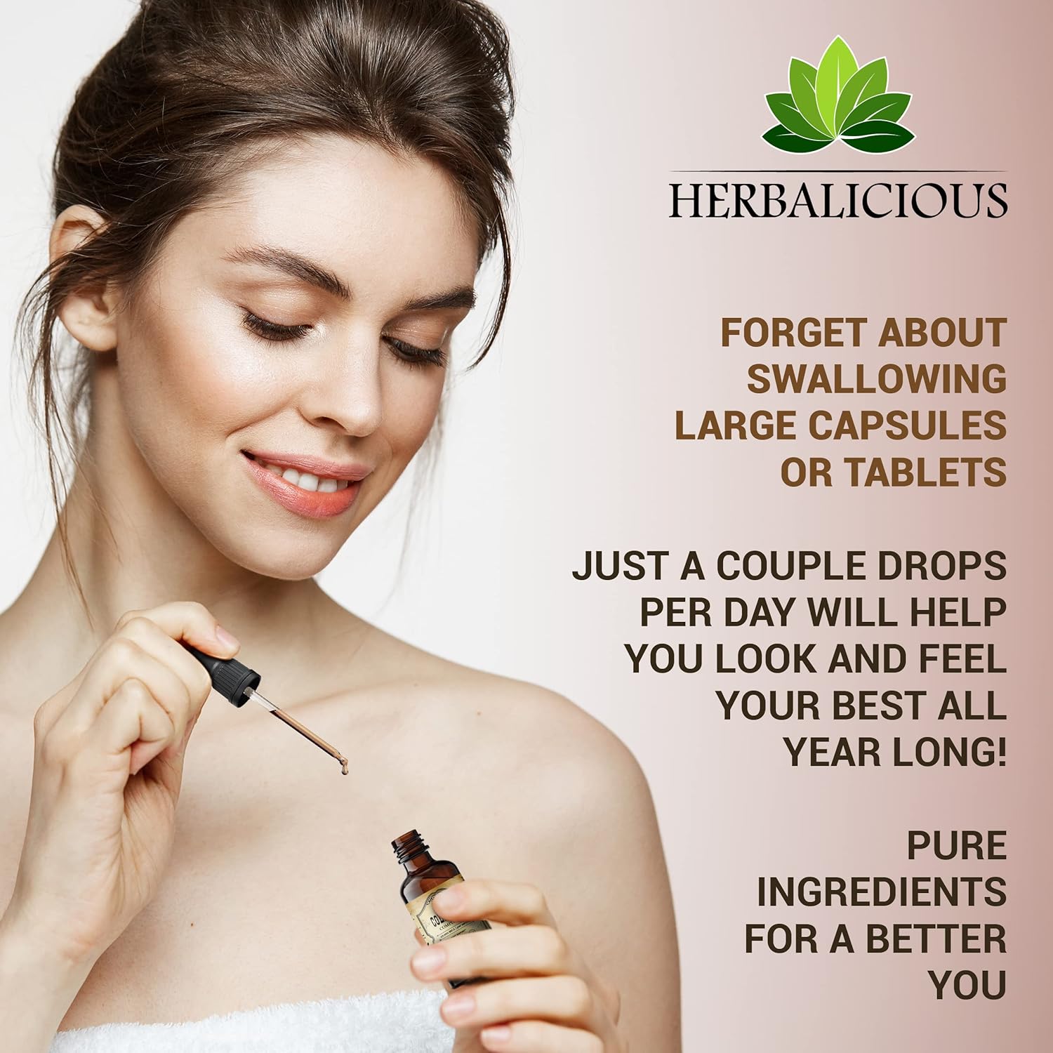 Vegetarian Liquid Collagen Supplement with Marine Cartilage and Vitamin C for Joint, Hair, Skin, and Nail Health - Herbalicious Collagen Complex - 2 fl. oz.