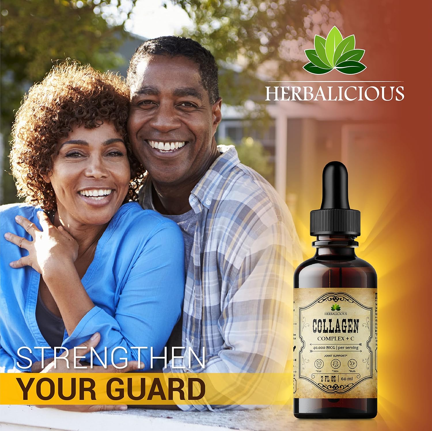 Vegetarian Liquid Collagen Supplement with Marine Cartilage and Vitamin C for Joint, Hair, Skin, and Nail Health - Herbalicious Collagen Complex - 2 fl. oz.