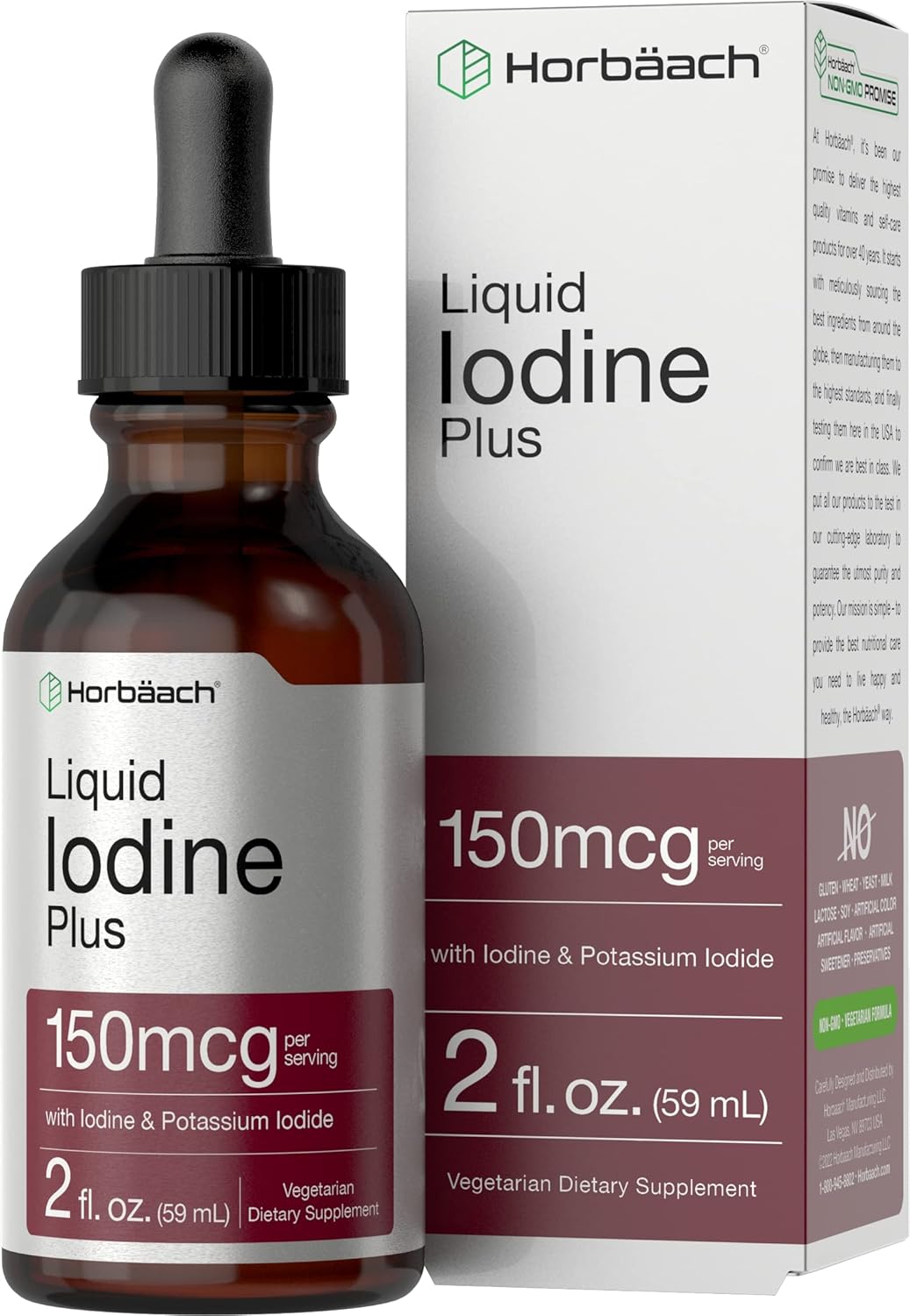 Vegetarian Liquid Iodine Drops - 2 fl oz - 150 mcg - Iodine & Potassium Iodide Tincture - Non-GMO & Gluten Free
