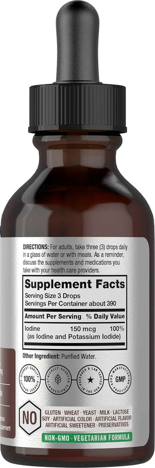 Vegetarian Liquid Iodine Drops - 2 fl oz - 150 mcg - Iodine & Potassium Iodide Tincture - Non-GMO & Gluten Free