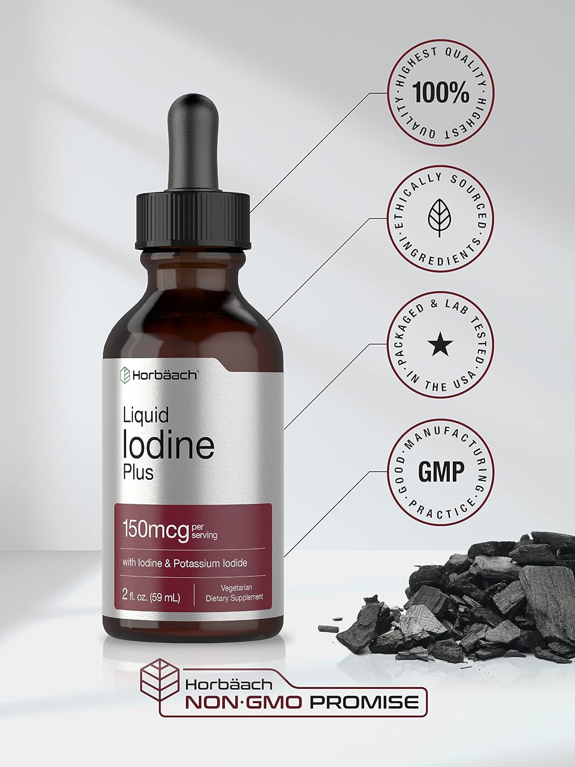 Vegetarian Liquid Iodine Drops - 2 fl oz - 150 mcg - Iodine & Potassium Iodide Tincture - Non-GMO & Gluten Free