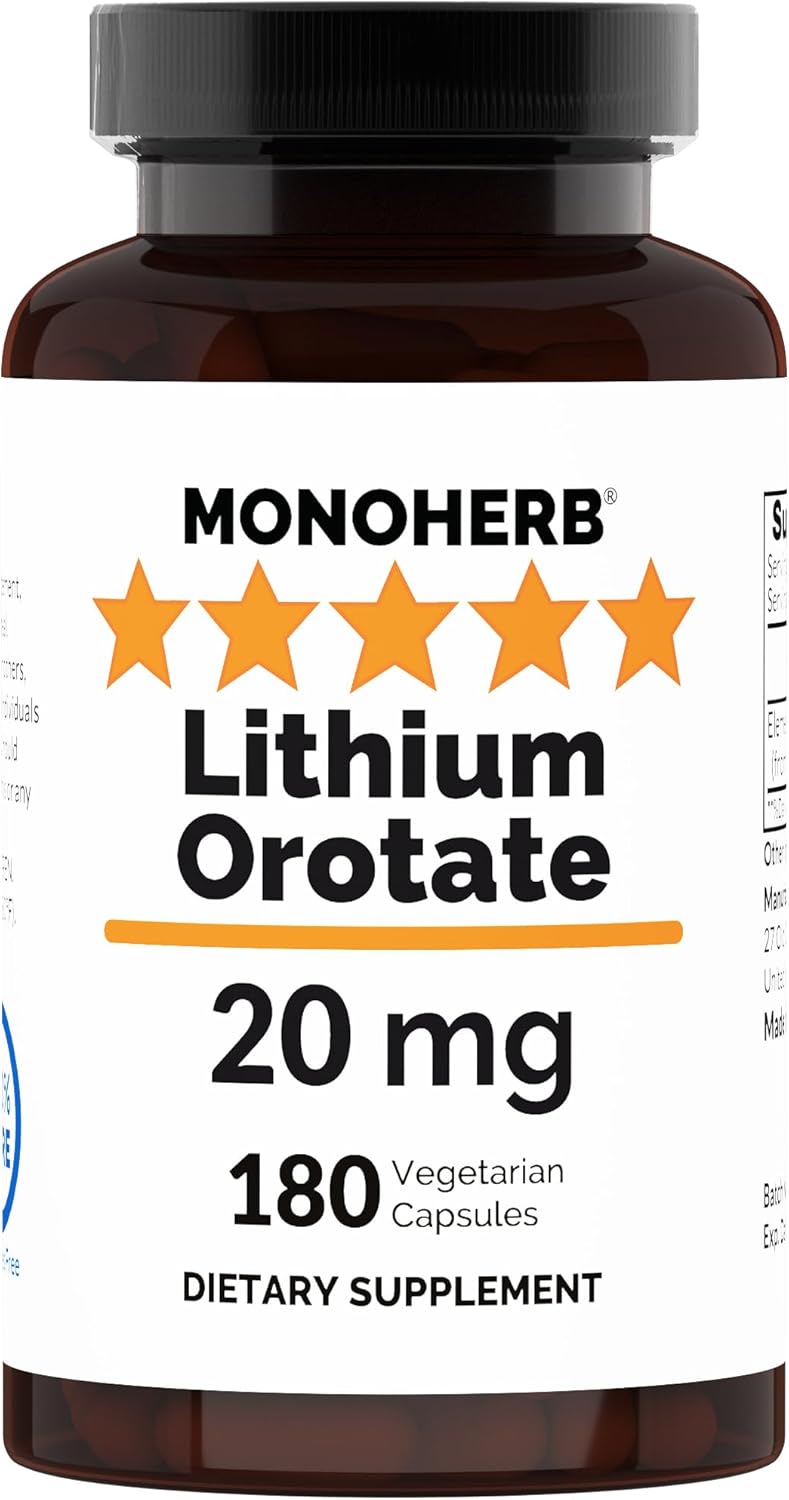Vegetarian Lithium Orotate Capsules - 20mg Elemental Lithium - 180 Count