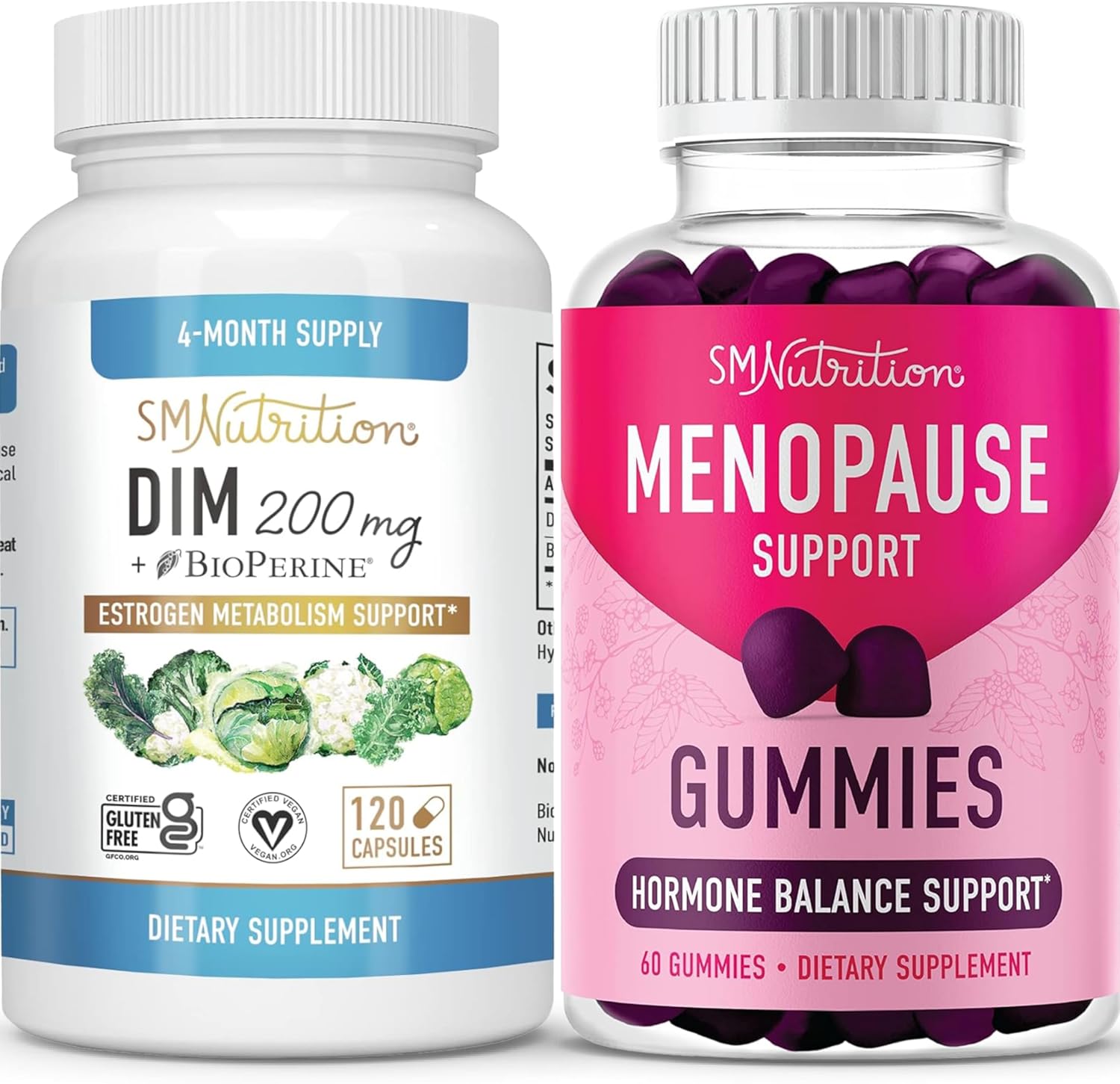 Vegetarian Menopause Support Gummies with DIM Supplement for Hormone Balance (30 Servings) + Diindolylmethane Capsules (120 Servings) | Gluten Free & Enhanced Estrogen Balance for Women