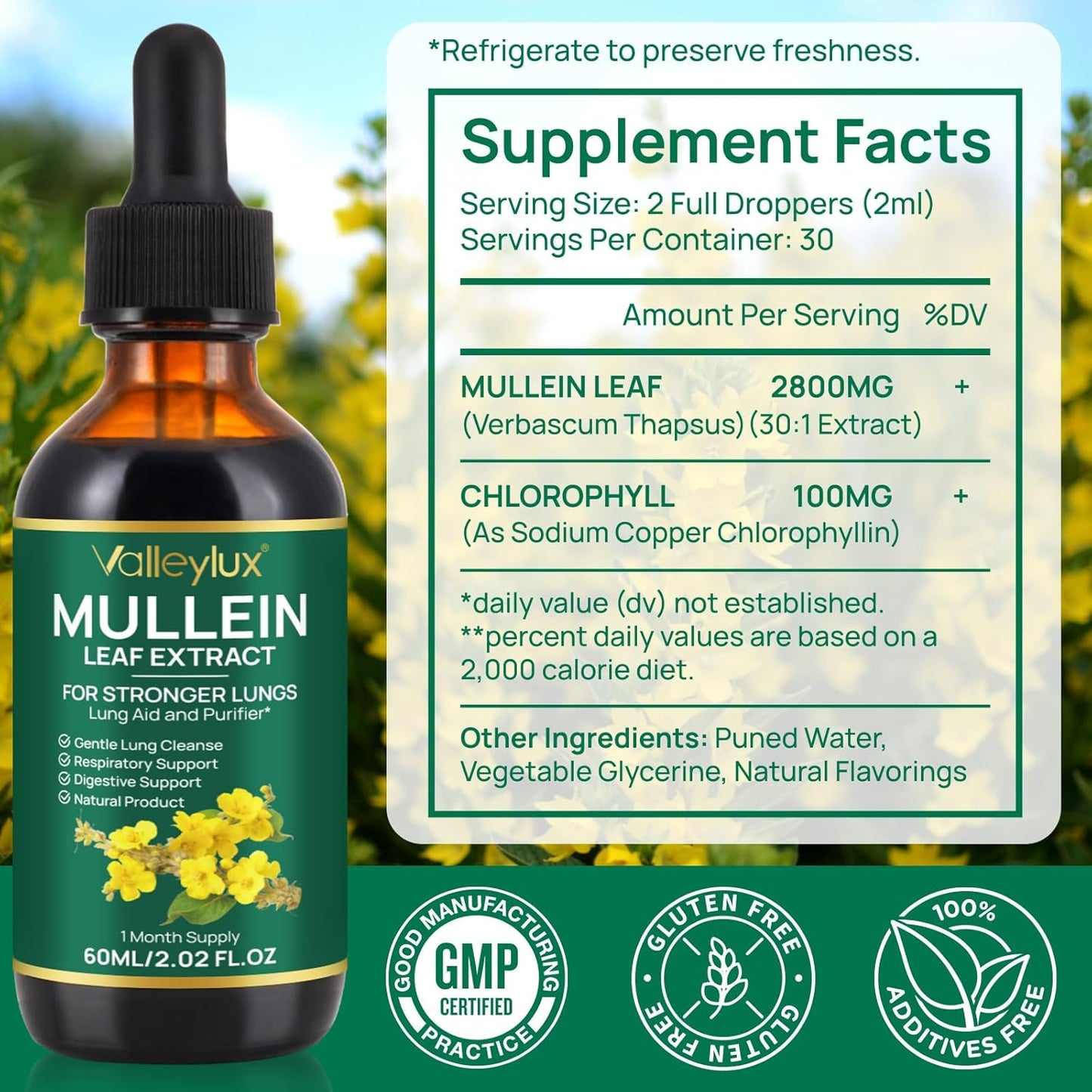Vegetarian Mullein Leaf Extract Drops for Lung Health - Natural Cleanse Supplement - 2 FL OZ Bottle - BoostGo Australia