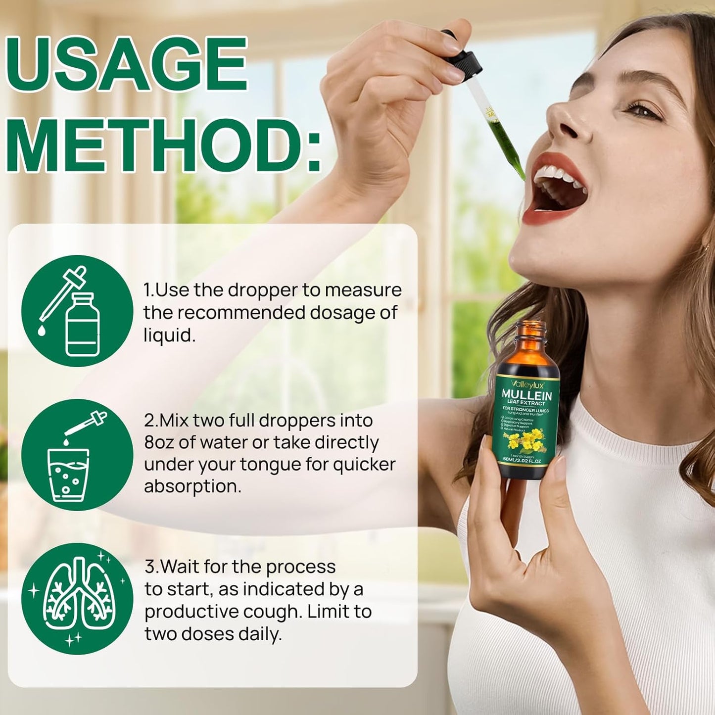 Vegetarian Mullein Leaf Extract Drops for Lung Health - Natural Cleanse Supplement - 2 FL OZ Bottle - BoostGo Australia