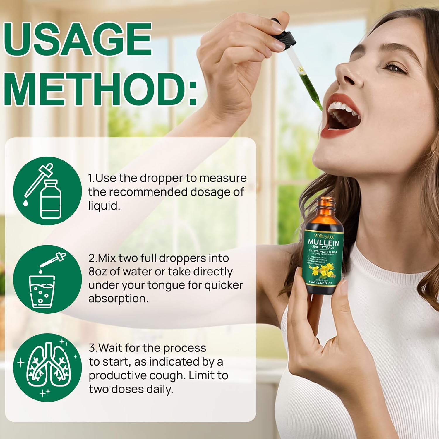 Vegetarian Mullein Leaf Extract Drops for Lung Health - Natural Cleanse Supplement - 2 FL OZ Bottle - BoostGo Australia