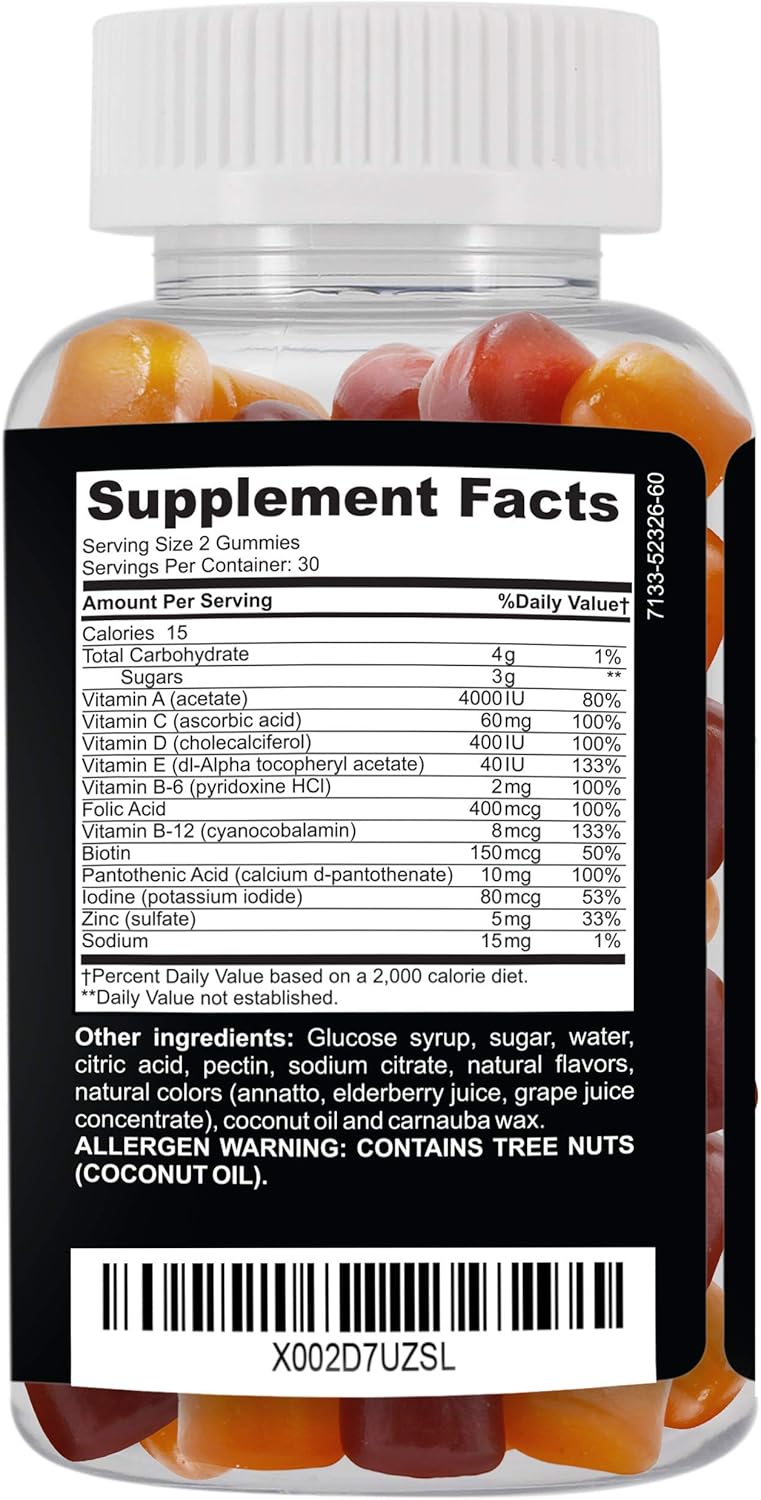 Vegetarian Multivitamin Gummies with Superfood Fruits & Vegetables for Women, Men, Teens, Seniors - 60 Count