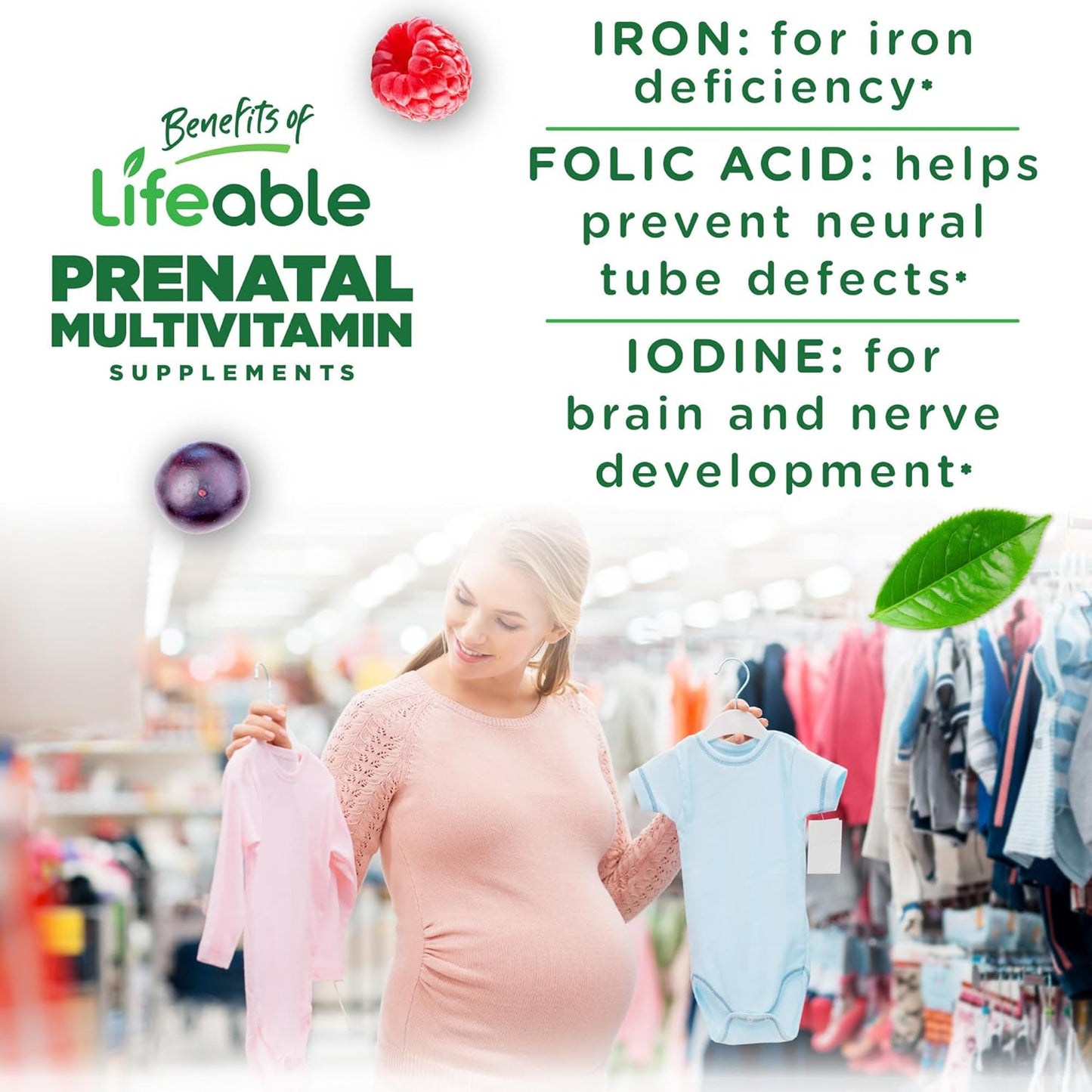 Vegetarian Prenatal Gummies with Iron, Choline, and Great Taste - 90 Count - Non-GMO Lifeable Multivitamin for Women