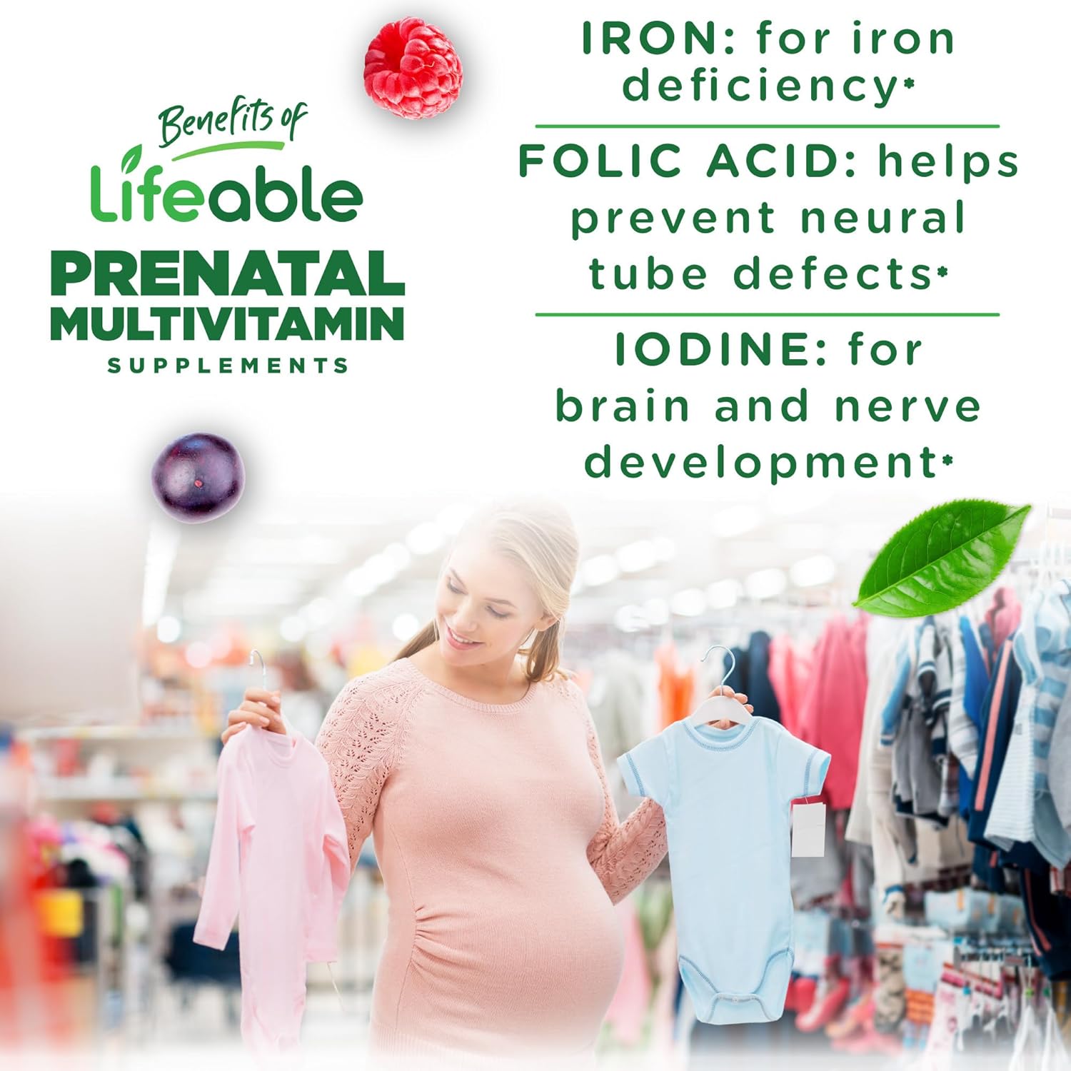 Vegetarian Prenatal Gummies with Iron, Choline, and Great Taste - 90 Count - Non-GMO Lifeable Multivitamin for Women