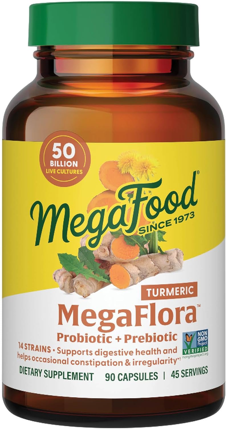 Vegetarian Probiotic and Prebiotic Supplement with Turmeric for Women's Digestive Health - 50 Billion CFUs - 14 Strains - 90 Capsules