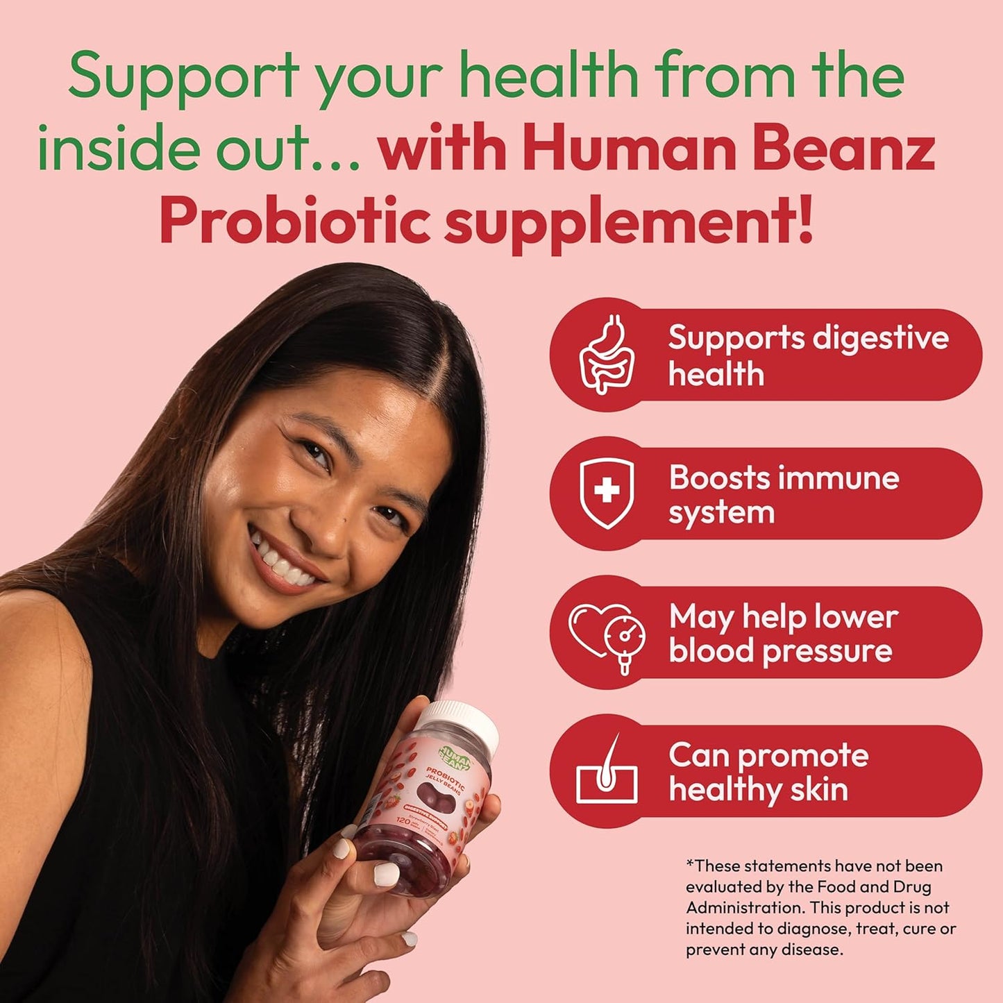 Vegetarian Probiotic Jelly Beans for Digestive Health - 120 Strawberry Blast Gummies for Men and Women, Kosher & Nutritional