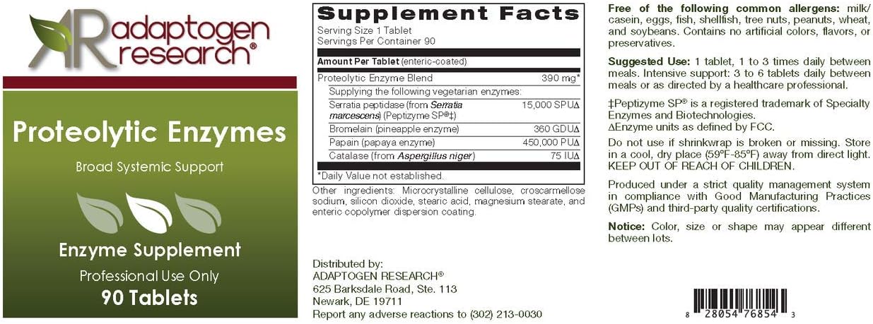 Vegetarian Proteolytic Enzymes Blend for Digestive Support - 90 Enteric Coated Tablets | Sourced from Papaya & Pineapple | Adaptogen Research
