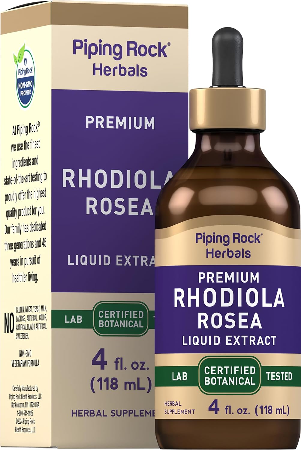 Vegetarian Rhodiola Rosea Liquid Extract - 4 FL Oz Bottle - Premium, Alcohol-Free, Non-GMO Formula