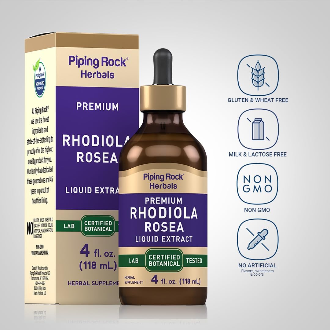 Vegetarian Rhodiola Rosea Liquid Extract - 4 FL Oz Bottle - Premium, Alcohol-Free, Non-GMO Formula