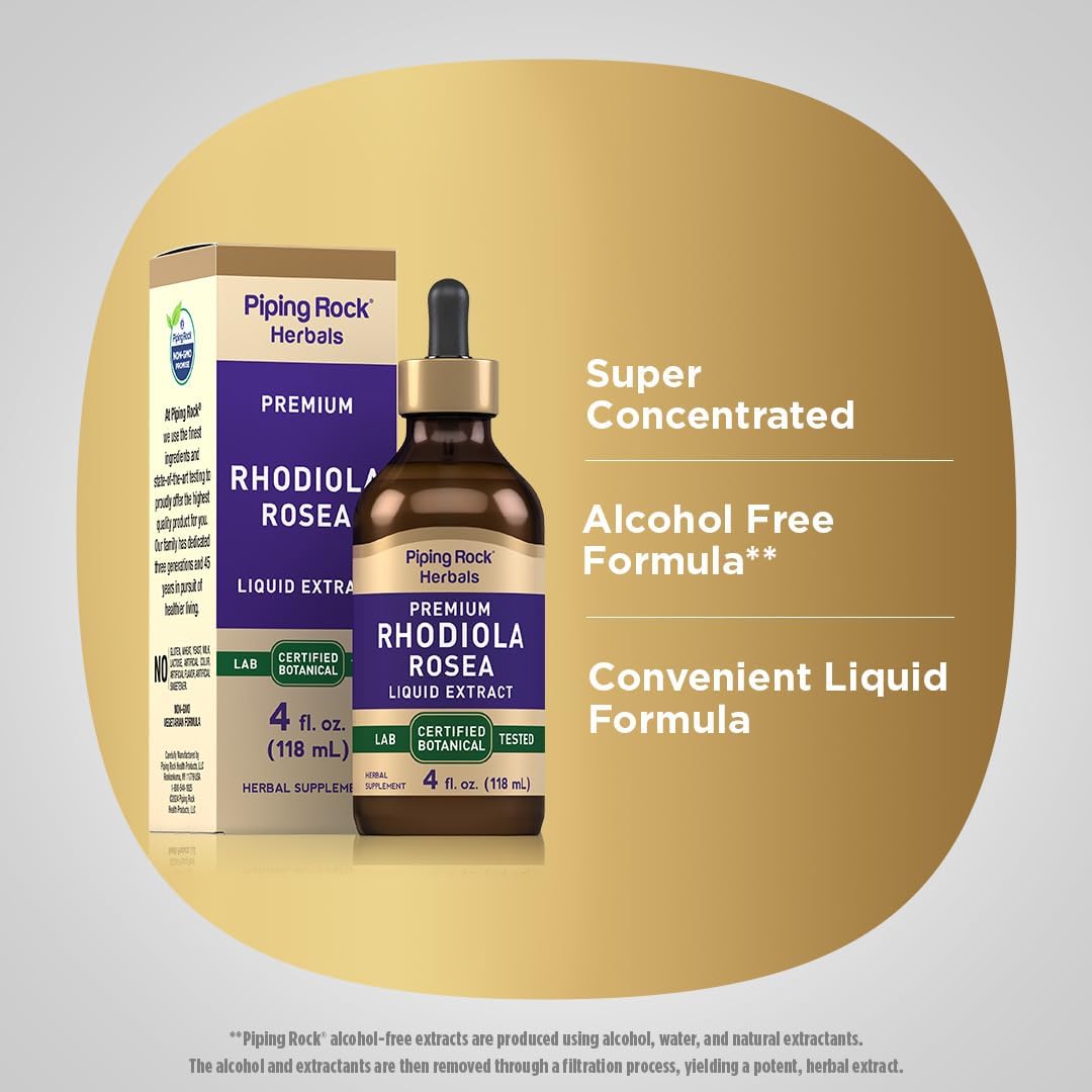 Vegetarian Rhodiola Rosea Liquid Extract - 4 FL Oz Bottle - Premium, Alcohol-Free, Non-GMO Formula