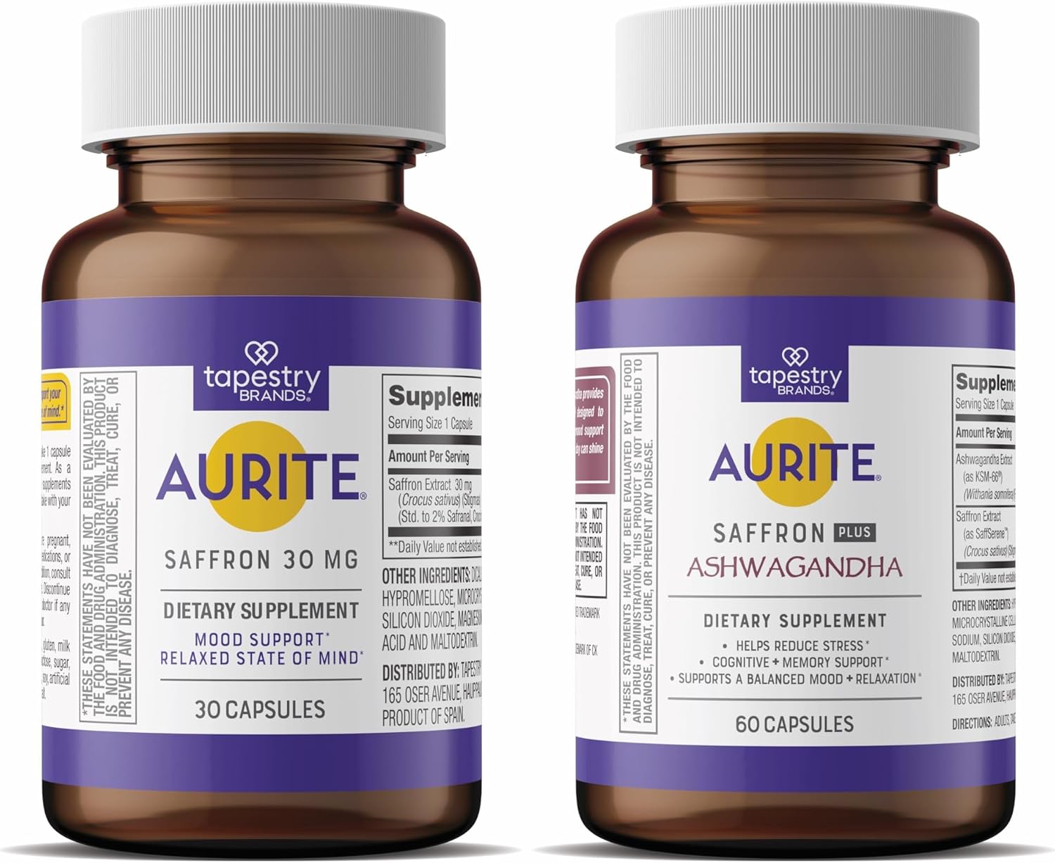 Vegetarian Stress Management Bundle with Saffron, Ashwagandha, Long-Term Memory Support - Non-GMO, Gluten-Free