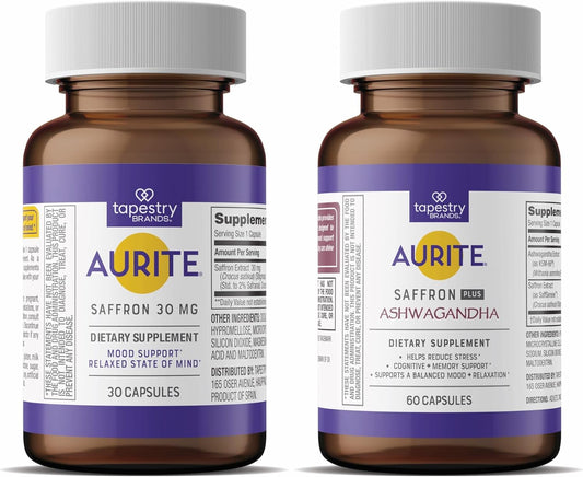 Vegetarian Stress Management Bundle with Saffron, Ashwagandha, Long-Term Memory Support - Non-GMO, Gluten-Free