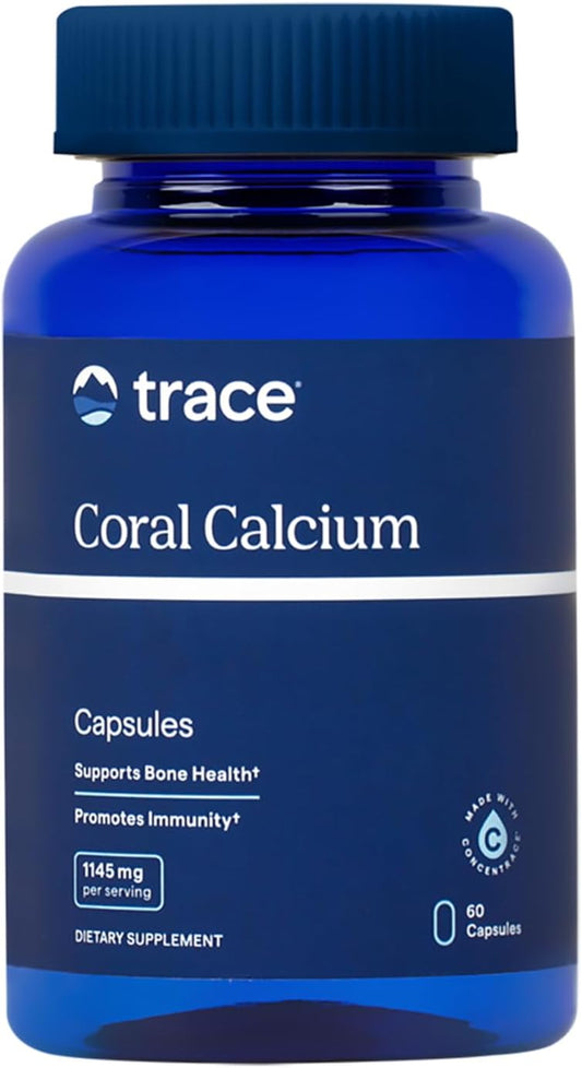 Vegetarian Trace Minerals Coral Calcium Supplement for Immune and Bone Health - Includes Vitamins C & D - 60 Capsules (30 Servings)