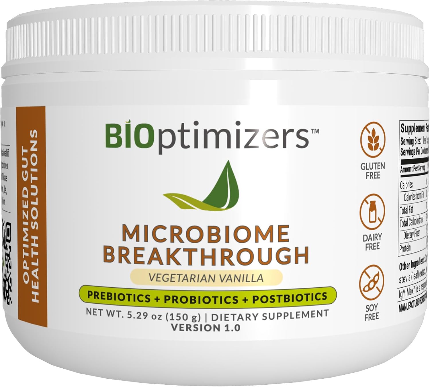 Vegetarian Vanilla Probiotic Powder for Digestive Health - Gas & Bloating Relief - 30 Servings - 150g - BiOptimizers Microbiome Repair Formula