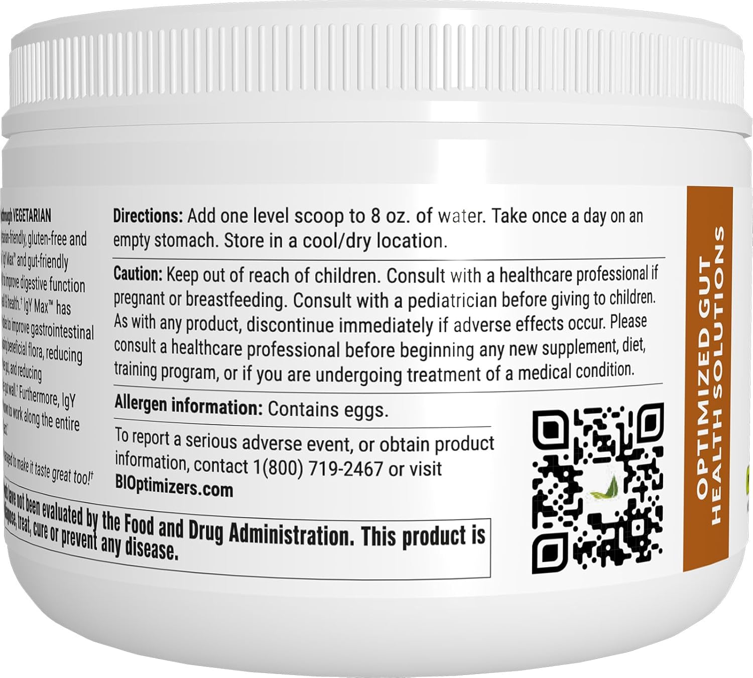 Vegetarian Vanilla Probiotic Powder for Digestive Health - Gas & Bloating Relief - 30 Servings - 150g - BiOptimizers Microbiome Repair Formula