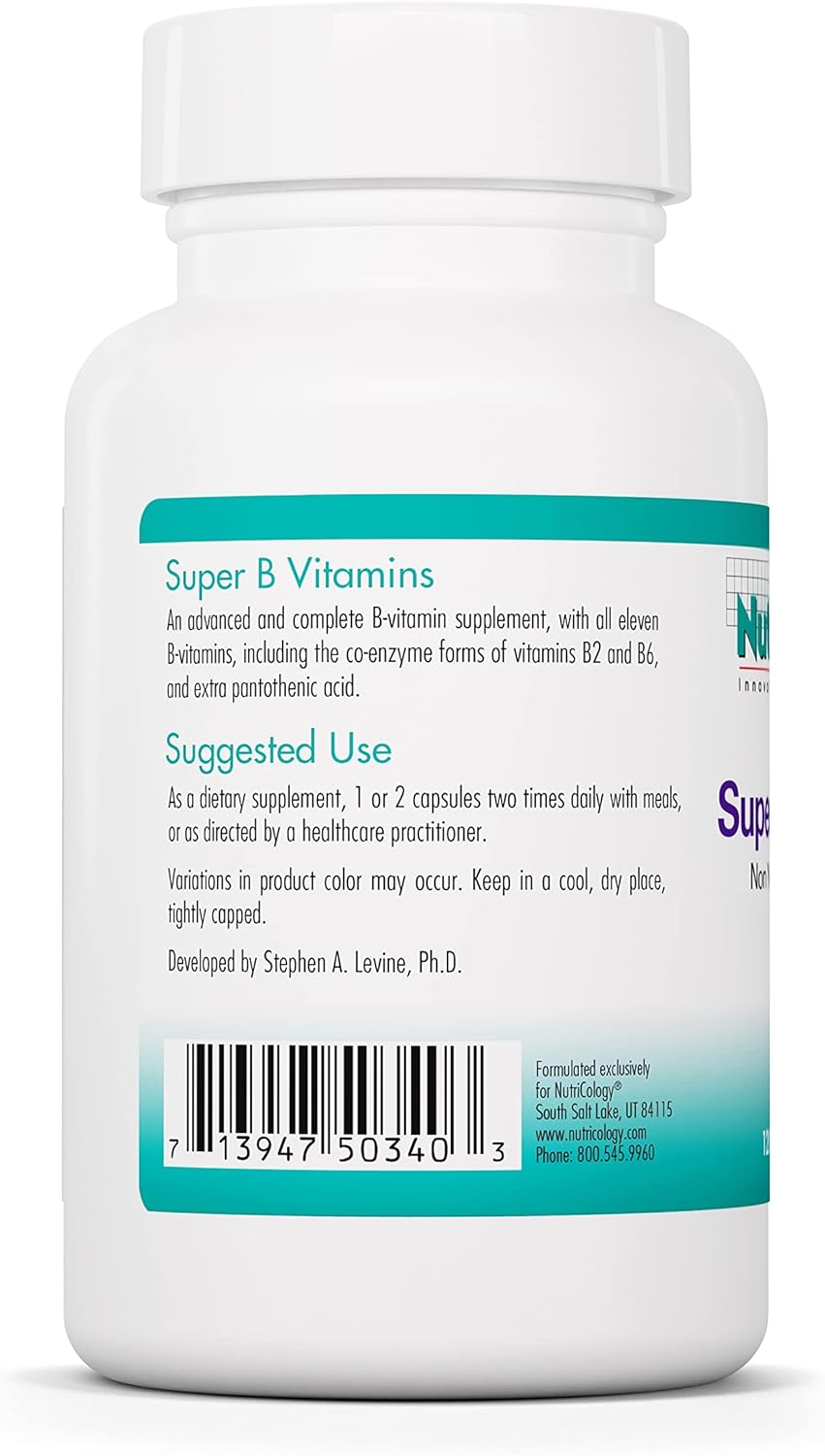 Vegetarian Vitamin B Complex Supplement with Vitamin B12 & B6 - 120 Capsules for Men & Women, Corn & Yeast-Free Formula by Nutricology