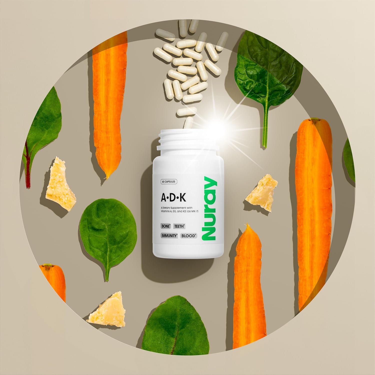 Vegetarian Vitamin Complex for Immune Support, Bone Health, Teeth, and Energy - 60 Capsules - Vitamin A, D3, & K2 - Gluten and Soy Free